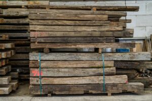 Stack of old oak beams for private and business use