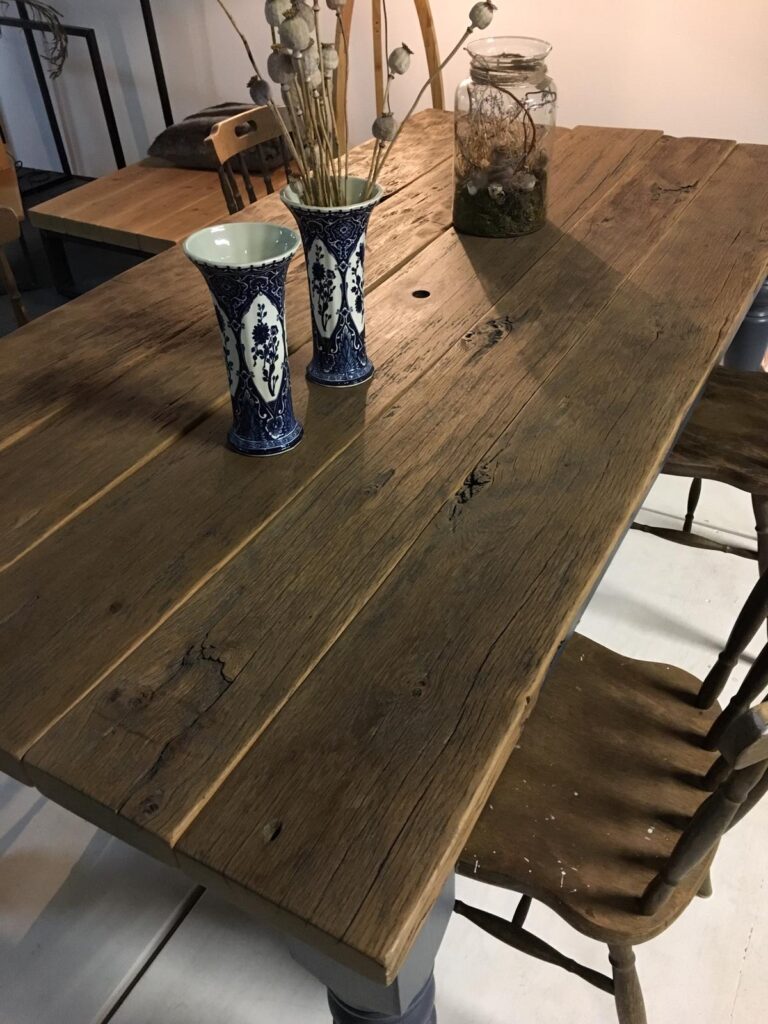 Old oak barnwood table with chairs