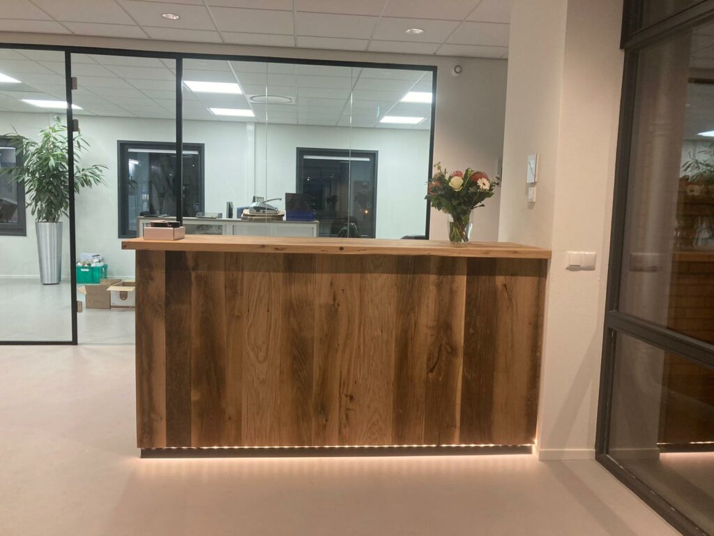 Bali cabinet with panels of old oak in office setting