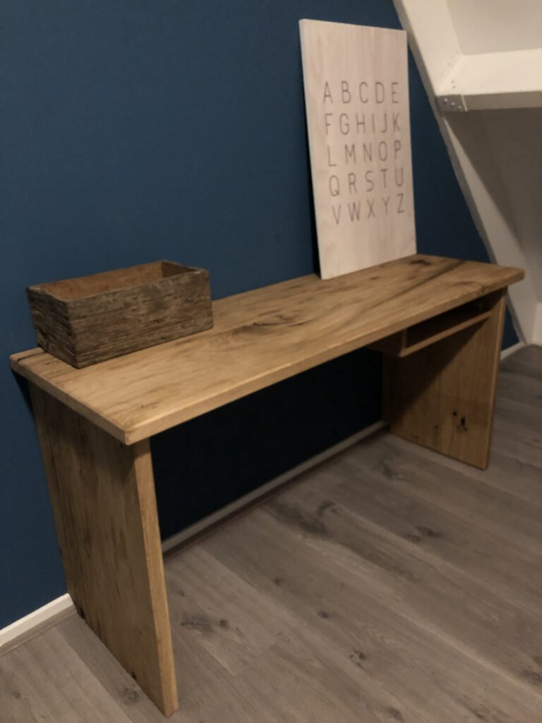 Children's desk made of oak wagon planking at nursery