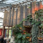 Wagonplanken wandbekleding in Junglepark de Orchideeënhoeve in Luttlegeest