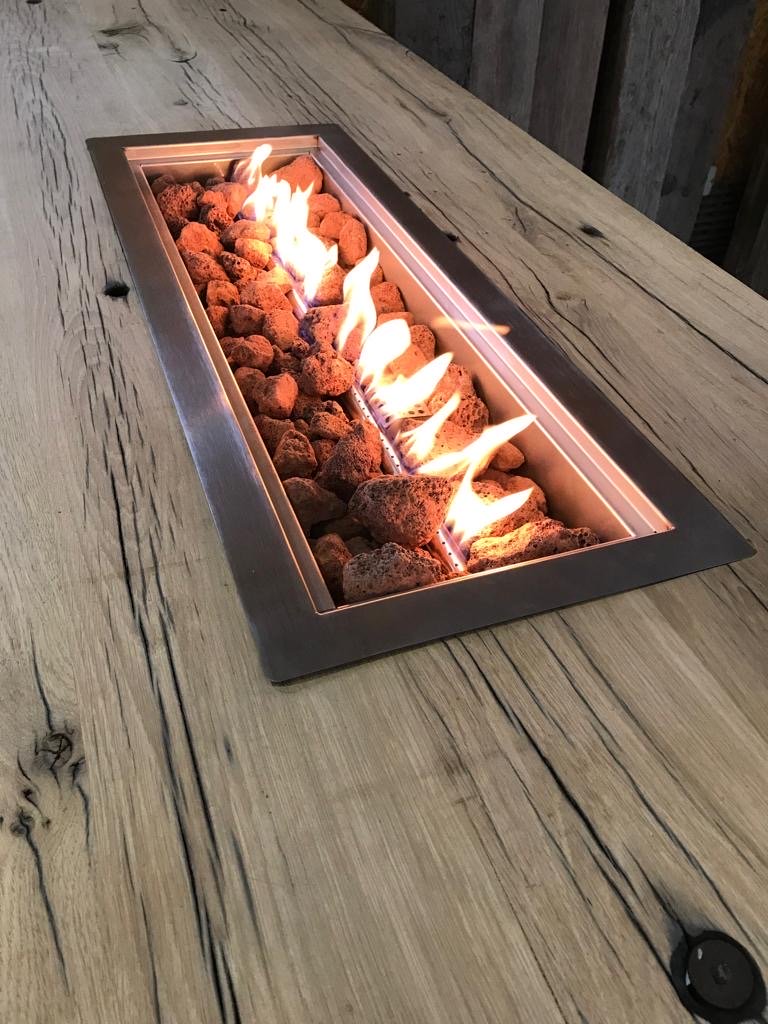 fire table planed wagon planks with table hearth also suitable as beer drinking table