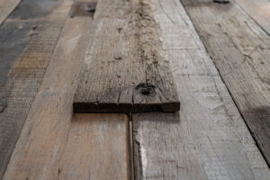 Presentation hardwood wagon plank dithered and brushed with bolt hole