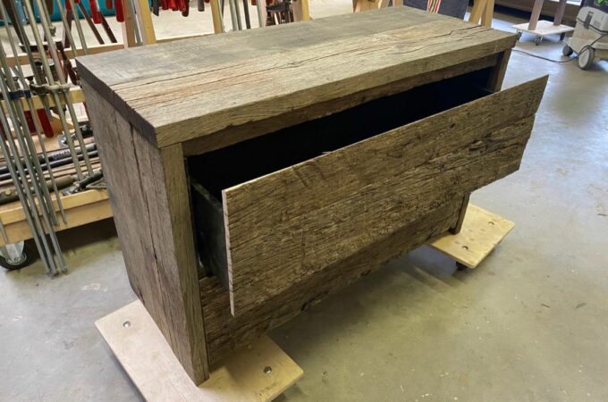 Presentation bathroom furniture from oak barnwood