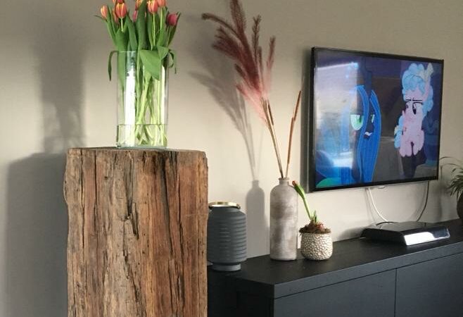 Presentation of a lake pole pedestal in living room