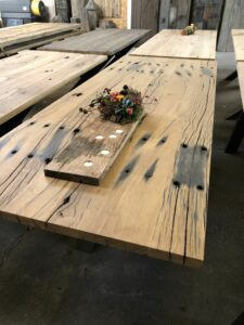 Table made of railroad sleepers