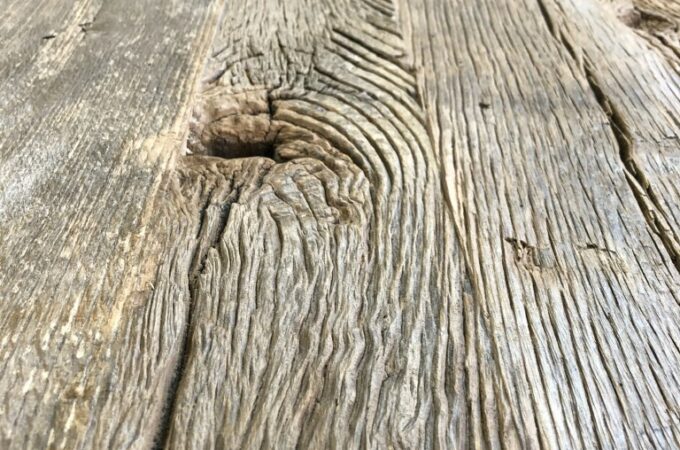 Presentation table top brushed wagon planks in close-up