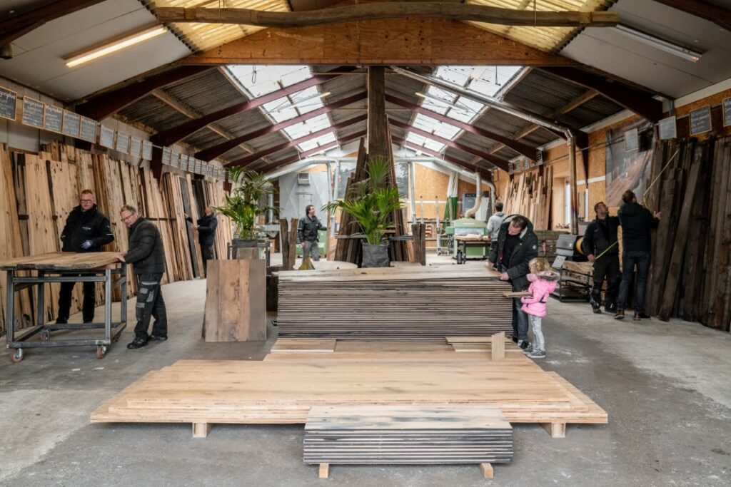 old wood shed on a busy day